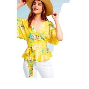 Yumi Kim That's A Wrap Happy Day Yellow Floral Wrap Top Small